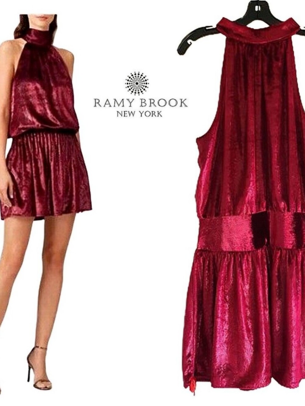 Ramy Brook Velvet Ellin Dress Deep Red Size S $395